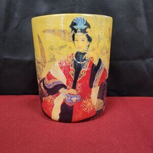 Vintage Ceramic Oval Vase Asian